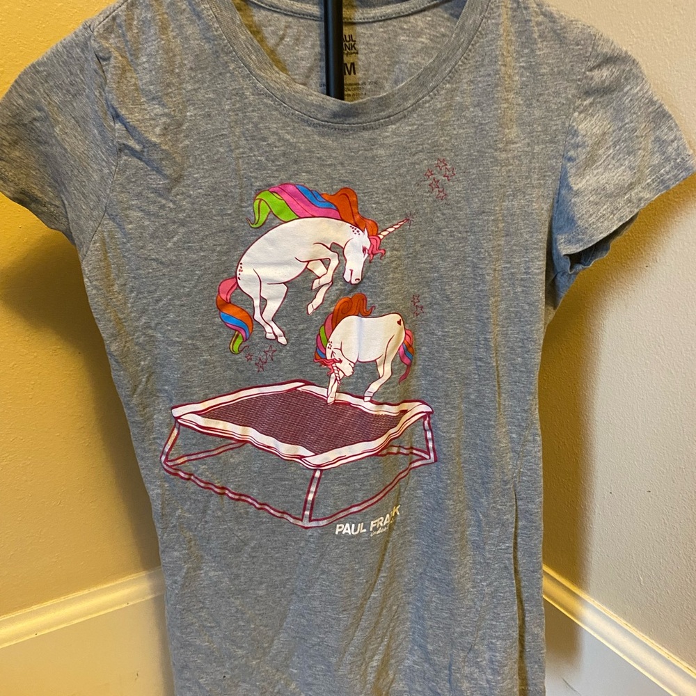 Paul Frank Gray T-Shirt with Colorful Unicorns